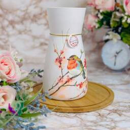 Handmade Decoupage Robin Bird Glass Vase, Home Decor - thumbnail 2