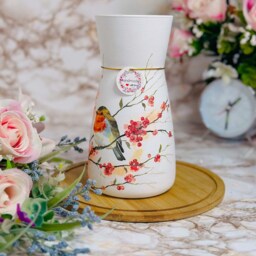 Handmade Decoupage Robin Bird Glass Vase, Home Decor - thumbnail 3