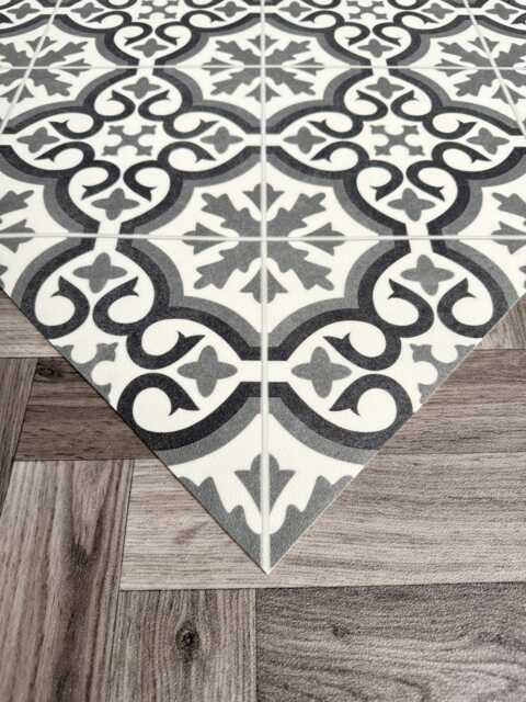 Grey Vinyl Runner Floor Mat - Waterproof Kitchen Rug in Moroccan Tile Pattern - image 1