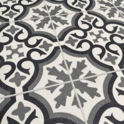Grey Vinyl Runner Floor Mat - Waterproof Kitchen Rug in Moroccan Tile Pattern - thumbnail 4
