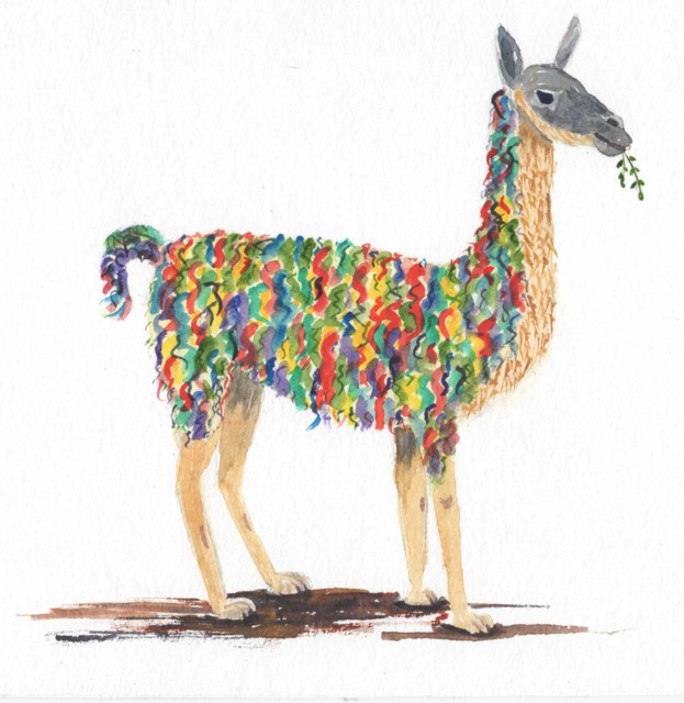 Laura The Llama Watercolor Painting, Texas Art Print