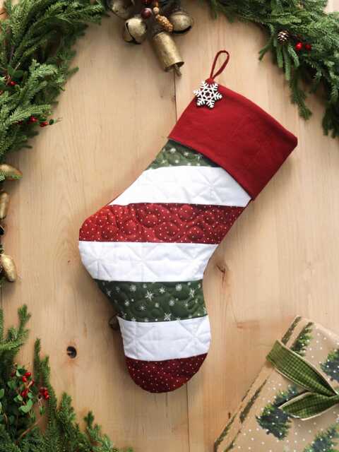 Personalized Quilted Christmas Stocking, Candy Cane Design, Farmhouse Decor - image 1