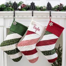 Personalized Quilted Christmas Stocking, Candy Cane Design, Farmhouse Decor - thumbnail 4