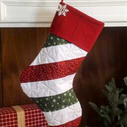 Personalized Quilted Christmas Stocking, Candy Cane Design, Farmhouse Decor - thumbnail 2