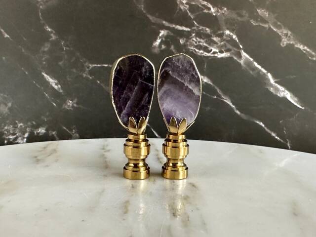Gilded Amethyst Lamp Finials in Purple On Solid Brass Hardware - A Single Finial Or Matching Pair - image 1