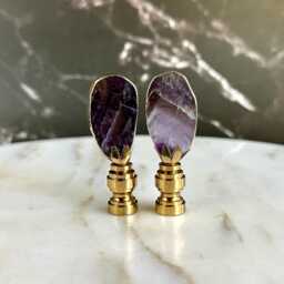 Gilded Amethyst Lamp Finials in Purple On Solid Brass Hardware - A Single Finial Or Matching Pair - thumbnail 3