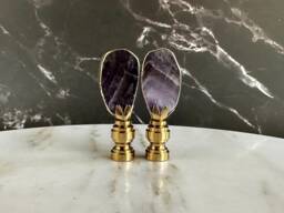 Gilded Amethyst Lamp Finials in Purple On Solid Brass Hardware - A Single Finial Or Matching Pair - thumbnail 1