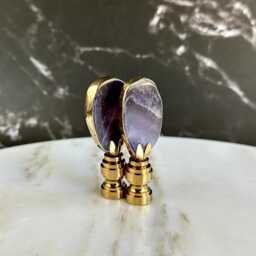 Gilded Amethyst Lamp Finials in Purple On Solid Brass Hardware - A Single Finial Or Matching Pair - thumbnail 2