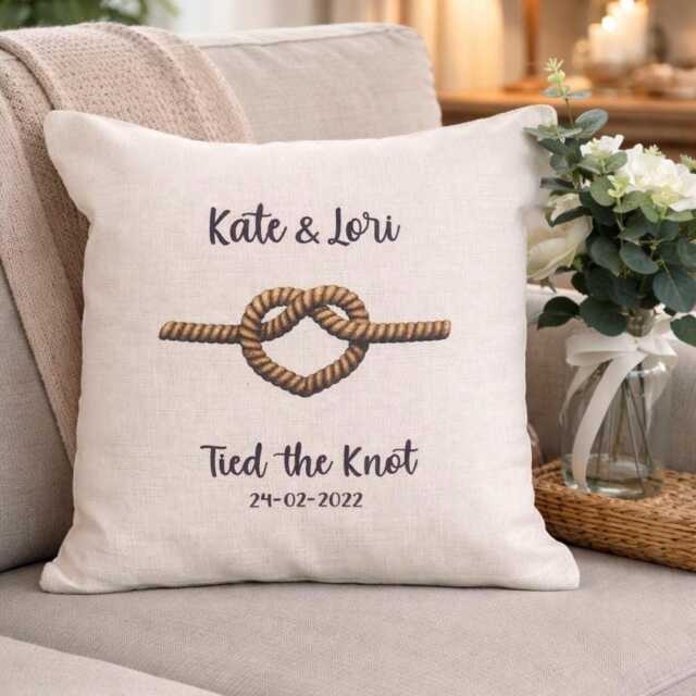 Personalised Tied The Knot Cushion Wedding Anniversary Gift - image 1
