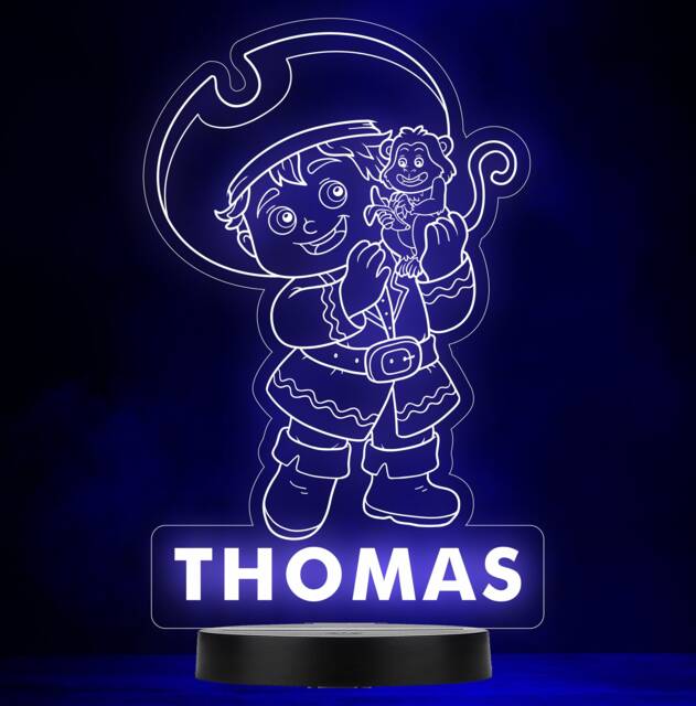 Pirate Boy With Pet Monkey Personalised Gift Colour Change Led Lamp Night Light - image 1
