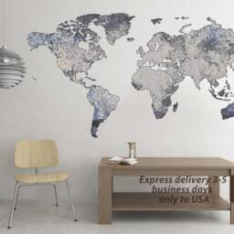 World Map Wall Sticker Abstract Decal Home Office Living Room Decor Of The Art Large - thumbnail 3