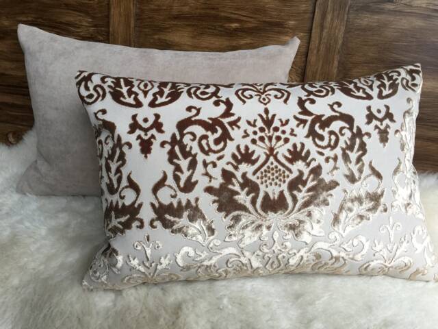 Velvet Jacquard Cushion Light Brown/Beige - Noble & Elegant, Luxury Cover Pillow Decorative Cover, Historical Ornaments - image 1