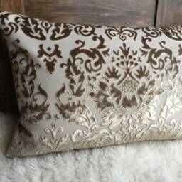 Velvet Jacquard Cushion Light Brown/Beige - Noble & Elegant, Luxury Cover Pillow Decorative Cover, Historical Ornaments - thumbnail 3