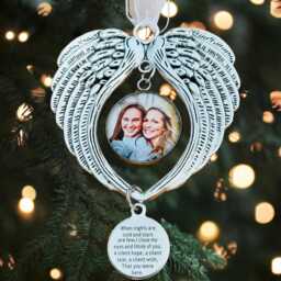 Photo Memorial Christmas Tree Charm Personalised Image Decoration ~ Angel Wings Ornament in Loving Memory Gift - thumbnail 2