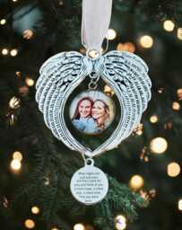 Photo Memorial Christmas Tree Charm Personalised Image Decoration ~ Angel Wings Ornament in Loving Memory Gift - thumbnail 1