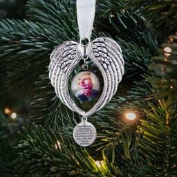 Photo Memorial Christmas Tree Charm Personalised Image Decoration ~ Angel Wings Ornament in Loving Memory Gift - thumbnail 3