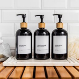 Black Plastic Refillable Soap Dispenser Bottles Custom Minimalist Labels - 500Ml - thumbnail 2
