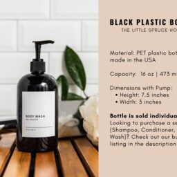 Black Plastic Refillable Soap Dispenser Bottles Custom Minimalist Labels - 500Ml - thumbnail 3