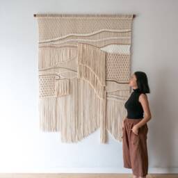 Bedroom Wall Decor Macrame Art, Aesthetic Hanging For Bedroom, Natural Fiber Decor, Textured - thumbnail 1