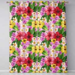 Hibiscus Flowers Plumeria Leaves Exotic Floral Blush Pink Seamless Pattern Readymade Eyelet Ring Top Thermal 100% Blackout Curtains - thumbnail 2