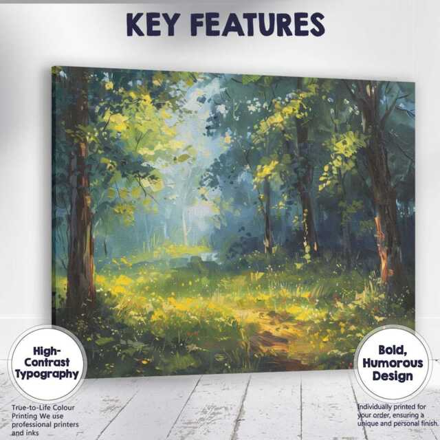 Lush Emerald Forest Sunbeams Woodland Path Painting Canvas Wall Art Print Decor Picture Ready To Hang - image 1