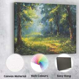Lush Emerald Forest Sunbeams Woodland Path Painting Canvas Wall Art Print Decor Picture Ready To Hang - thumbnail 2