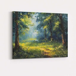 Lush Emerald Forest Sunbeams Woodland Path Painting Canvas Wall Art Print Decor Picture Ready To Hang - thumbnail 4