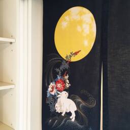 Blue Bunny Curtain, Japanese Noren Order Made, Blue Japanese Fabric, Rabbit Noren, Wall Tapestry, Fabric Panel - thumbnail 4