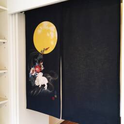 Blue Bunny Curtain, Japanese Noren Order Made, Blue Japanese Fabric, Rabbit Noren, Wall Tapestry, Fabric Panel - thumbnail 3