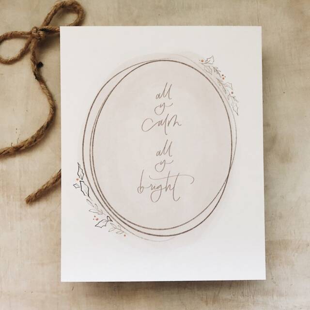 All Is Calm Christmas Art Print - Hand Lettered Holiday Decor - image 1