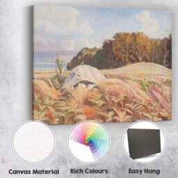 Soft Autumn Heathland Landscape With Granite Boulder Painting Canvas Wall Art Print Decor Picture Ready To Hang - thumbnail 2