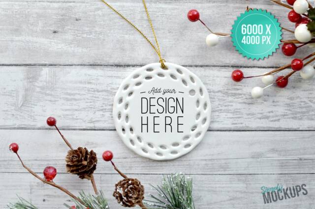 Round Open Work Porcelain Christmas Ornament, Mockup - Add Your Own Image Template - High Quality Digital Download - image 1