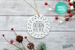 Round Open Work Porcelain Christmas Ornament, Mockup - Add Your Own Image Template - High Quality Digital Download - thumbnail 1