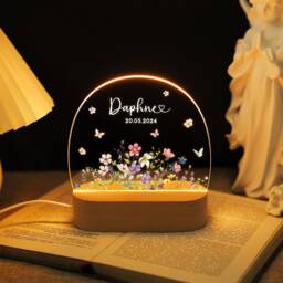 Custom Night Light Color Floral, Acrylic Flowers Desk Lamp, Led Lights With Kids Name Date, Baby Shower Favors, Baptism Gifts For Boy Girl