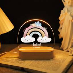 Custom Night Light Color Floral, Acrylic Flowers Desk Lamp, Led Lights With Kids Name Date, Baby Shower Favors, Baptism Gifts For Boy Girl - thumbnail 3