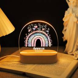 Custom Night Light Color Floral, Acrylic Flowers Desk Lamp, Led Lights With Kids Name Date, Baby Shower Favors, Baptism Gifts For Boy Girl - thumbnail 2