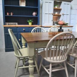 Farmhouse Style Dining Set With A 5Ft Traditional Kitchen Table & 6 Windsor Chairs Painted in F&b Colours - thumbnail 3