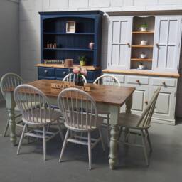 Farmhouse Style Dining Set With A 5Ft Traditional Kitchen Table & 6 Windsor Chairs Painted in F&b Colours - thumbnail 2