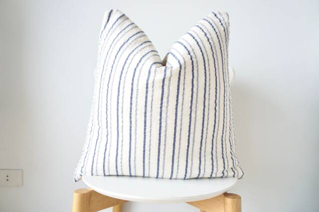 White Cream Indigo Striped Pillow Cover - image 1