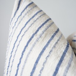 White Cream Indigo Striped Pillow Cover - thumbnail 2