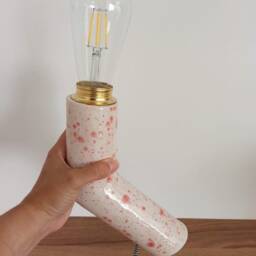 Handmade Ceramic/stoneware Lamp. Glazed in White & Pink - thumbnail 3