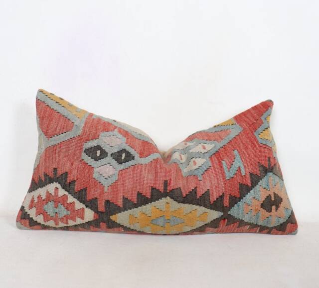 Lumbar Pillow Kilim Cover Kilim , Cojin Lana De Anatolia , Unico K3 30x60 cm , 12x24Inc, Home Decor , Decorative Pillow - image 1
