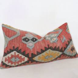 Lumbar Pillow Kilim Cover Kilim , Cojin Lana De Anatolia , Unico K3 30x60 cm , 12x24Inc, Home Decor , Decorative Pillow - thumbnail 2
