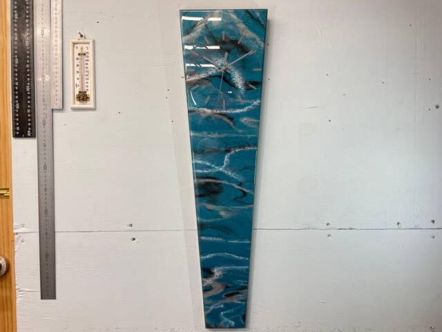 70cm Long Narrow Turquoise Black & Grey Abstract Resin Wall Clock, Modern Unusual Home Decor - image 1