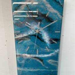 70cm Long Narrow Turquoise Black & Grey Abstract Resin Wall Clock, Modern Unusual Home Decor - thumbnail 3