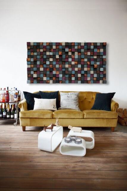 Reclaimed Wood Wall Art - Blue Grey Brown Mosaic - image 1