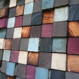 Reclaimed Wood Wall Art - Blue Grey Brown Mosaic - thumbnail 3