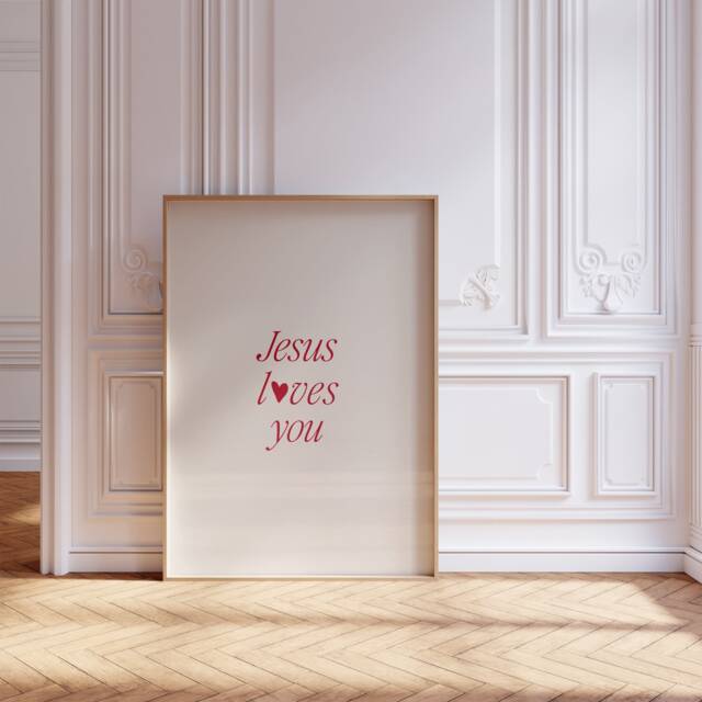 Modern Jesus Loves You Minimalist Heart Poster For Christian Home Decor, Printed & Shipped, Aesthetic Scripture Decor, Wall Art - image 1