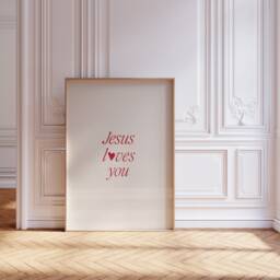 Modern Jesus Loves You Minimalist Heart Poster For Christian Home Decor, Printed & Shipped, Aesthetic Scripture Decor, Wall Art - thumbnail 1