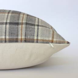 Brown Plaid Lumbar Pillow, Windowpane Beige Cushion, Cream Gray Ivory Charcoal Throw Pillow -- Nolan - thumbnail 3